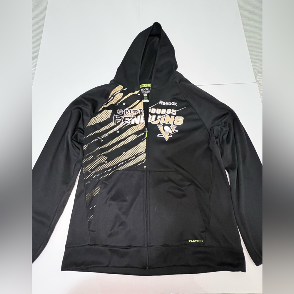 Reebok Pittsburg Penguins Black Large Hooded Zip up Sweater